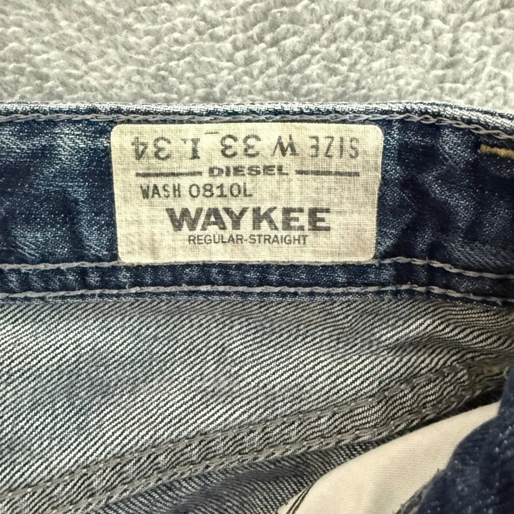 Diesel Waykee Mens 33x34 Regular Straight Jeans Blue Distressed Wash 0810L